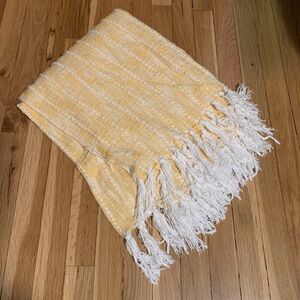 Yellow and White Fringed Throw Blanket